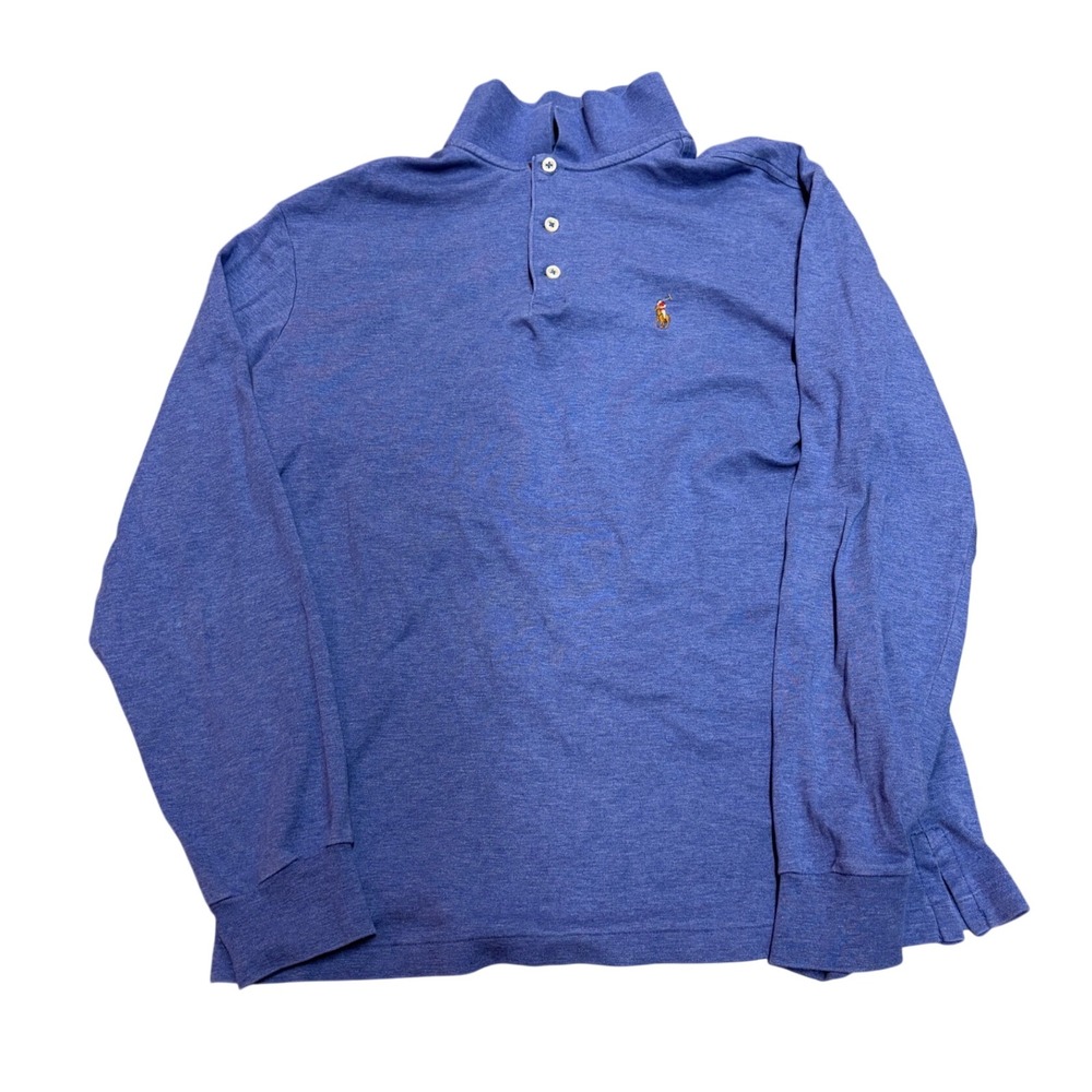 Polo Ralph Lauren Mens Blue Heather Long Sleeve Polo Shirt Classic Fit Medium